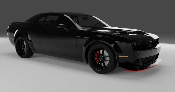 Weergave Van Zwarte Dodge Hellcat Srt Geïsoleerde Achtergrond — Stockfoto