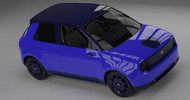 Tangerang, Banten. 7 Ağustos 2023, izole edilmiş arkaplanda mavi Honda E 'nin 3d canlandırması