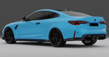 Tangerang, Banten. 22 Ağustos 2023. İzole edilmiş arkaplanda mavi BMW M4CSL 'nin 3B görüntülemesi