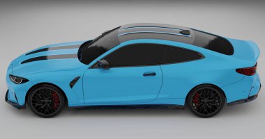 Tangerang, Banten. 22 Ağustos 2023. İzole edilmiş arkaplanda mavi BMW M4CSL 'nin 3B görüntülemesi