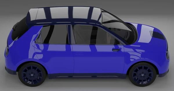 Tangerang, Banten. 7 Ağustos 2023, izole edilmiş arkaplanda mavi Honda E 'nin 3d canlandırması