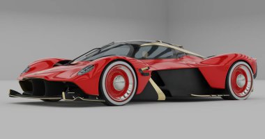 İzole edilmiş arkaplanda Aston Martin Valkyrie 'nin 3B canlandırması