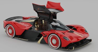 İzole edilmiş arkaplanda Aston Martin Valkyrie 'nin 3B canlandırması