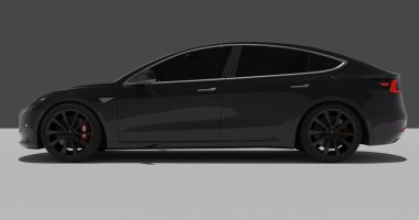 İzole edilmiş arkaplanda Tesla Model 3 'ün 3B canlandırması