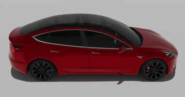 İzole edilmiş arkaplanda Tesla Model 3 'ün 3B canlandırması