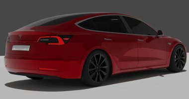 İzole edilmiş arkaplanda Tesla Model 3 'ün 3B canlandırması