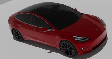 İzole edilmiş arkaplanda Tesla Model 3 'ün 3B canlandırması