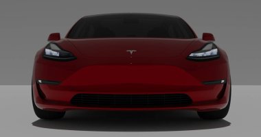 İzole edilmiş arkaplanda Tesla Model 3 'ün 3B canlandırması