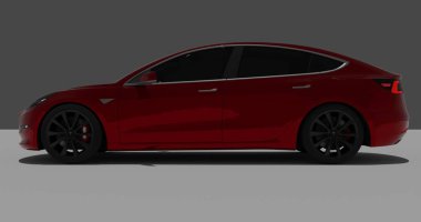 İzole edilmiş arkaplanda Tesla Model 3 'ün 3B canlandırması