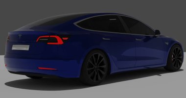 İzole edilmiş arkaplanda Tesla Model 3 'ün 3B canlandırması