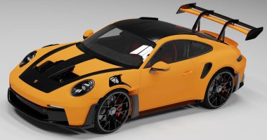 Porsche 992 GT3 RS 'nin 3 boyutlu görüntüsü izole arka planda