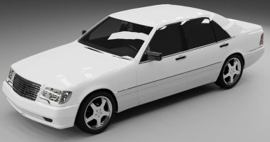 İzole edilmiş arkaplanda Mercedes Benz W140 'ın 3D canlandırması