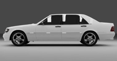 İzole edilmiş arkaplanda Mercedes Benz W140 'ın 3D canlandırması