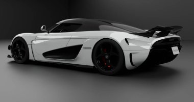 İzole edilmiş arkaplanda Koenigsegg Regera Dünya Rekorunun 3B canlandırması