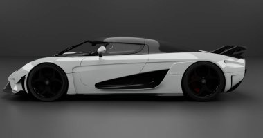 İzole edilmiş arkaplanda Koenigsegg Regera Dünya Rekorunun 3B canlandırması