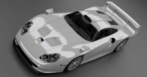İzole edilmiş arkaplanda Porsche 911 GT1 Strassenversion 'un 3 boyutlu canlandırması