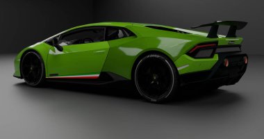 İzole edilmiş arkaplanda Lamborghini Huracan Performante 2018 'in 3B canlandırması