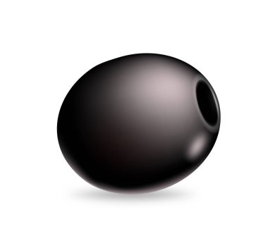 Çimenli siyah zeytin parlak ve lezzetli beyaz arka planda izole. Salata elementi için konserve tuzlu malzeme gerçekçi. Lezzetli atıştırmalıklar, sağlıklı vejetaryen yemekleri. Vektör illüstrasyonu