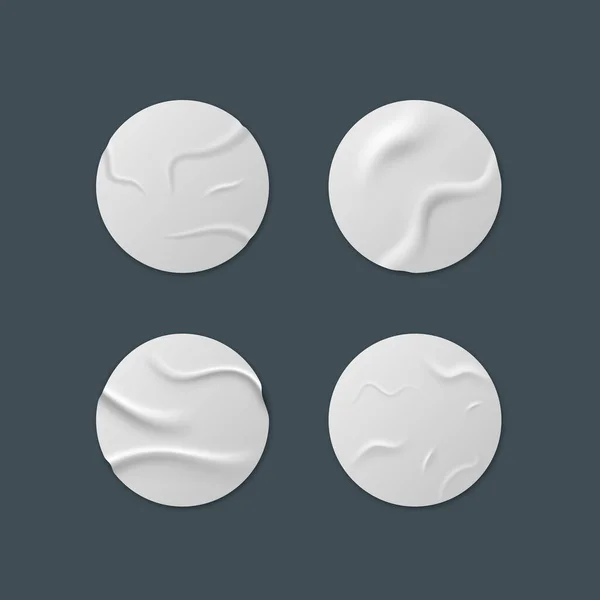 Λευκά Κολλημένα Τσαλακωμένα Αυτοκόλλητα Σγουρά Mock Set Κενό Στρογγυλό Λευκό — Διανυσματικό Αρχείο