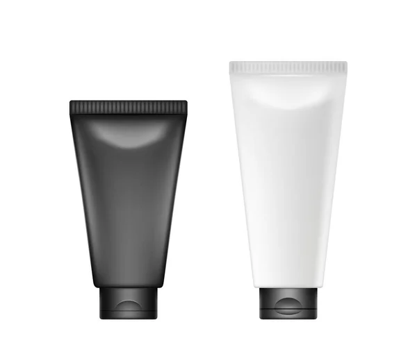 Verpackungsdesign Für Kosmetische Produkte Schwarze Und Weiße Cremetuben Mit Kappen — Stockvektor