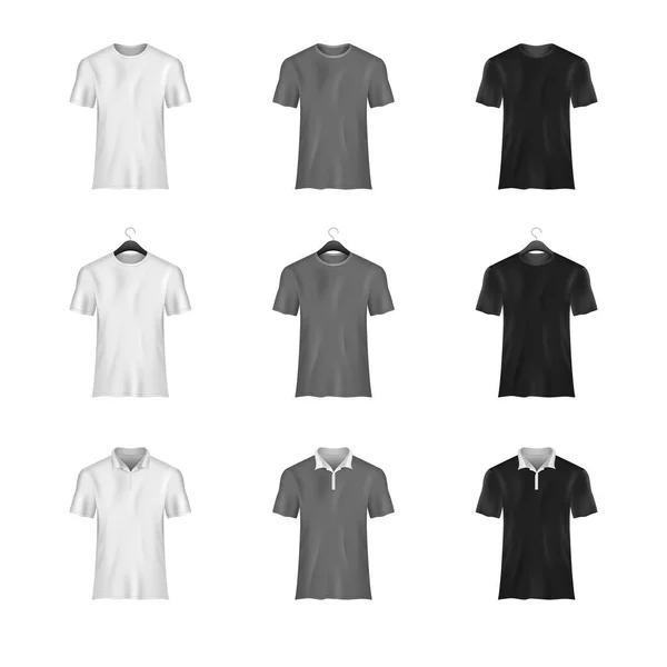 Męskie Koszule Szare Białe Czarne Shirty Szablon Widok Przodu Druku — Wektor stockowy