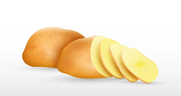 Patates Cipsi Dilimlenmiş Gerçekçi Çiğ Patates Atıştırmalık Sebzeler Için Doğranmış — Stok Vektör