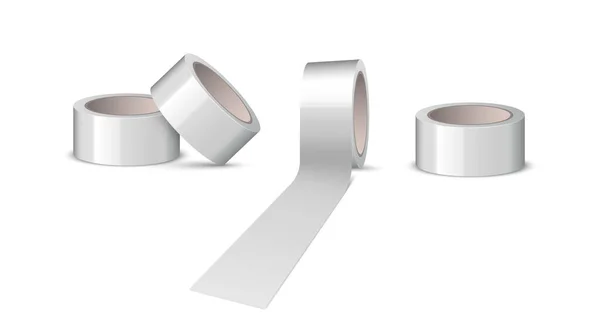 Stříbrná Lepicí Páska Izolovaná Bílém Pozadí Kancelářské Domácí Potřeby Stavební — Stockový vektor