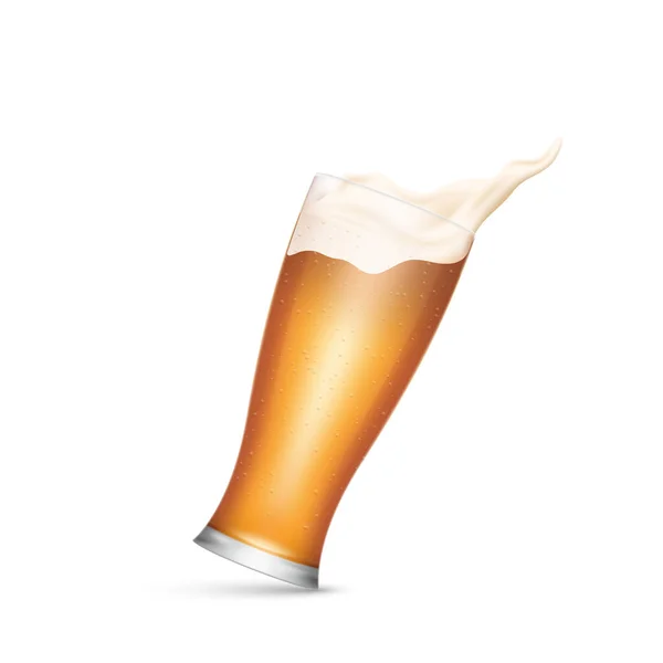 Cerveja Dourada Cerveja Cerveja Salpicada Vidro Transparente Isolado Sobre Fundo — Vetor de Stock