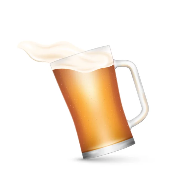 Caneca Cerveja Realista Com Derramamento Bebida Cerveja Cerveja Cerveja Amarela — Vetor de Stock