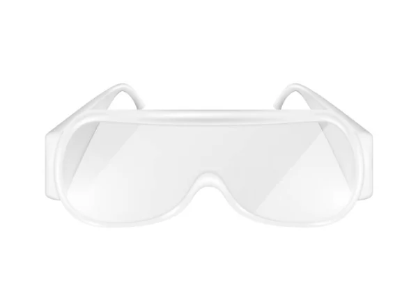 現実的な保護ゴーグル 危険な産業や医療の仕事のための目の傷害保護 外科医 看護師のアイウェア 顔の安全装置 白いプラスチックガラス ベクターイラスト — ストックベクタ