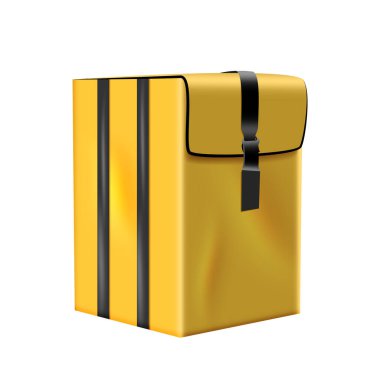 Sıcak yemek teslimatı yalıtımlı çanta gerçekçi bir model. Ticari hizmet için kargo çantası. Ürün sevkiyatı izole edildi. Vektör illüstrasyonu