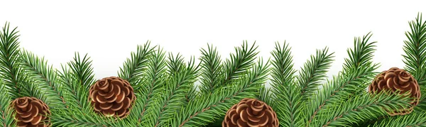 Χριστουγεννιάτικο Έλατο Κλαδιά Γιρλάντα Ρεαλιστικά Κουκουνάρια Λευκό Φόντο Holiday Απρόσκοπτη — Διανυσματικό Αρχείο