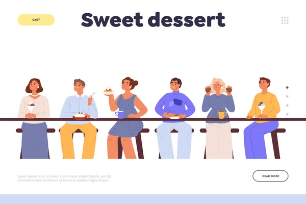 Süße Desserts Konzept Der Landing Page Mit Menschen Essen Kuchen — Stockvektor