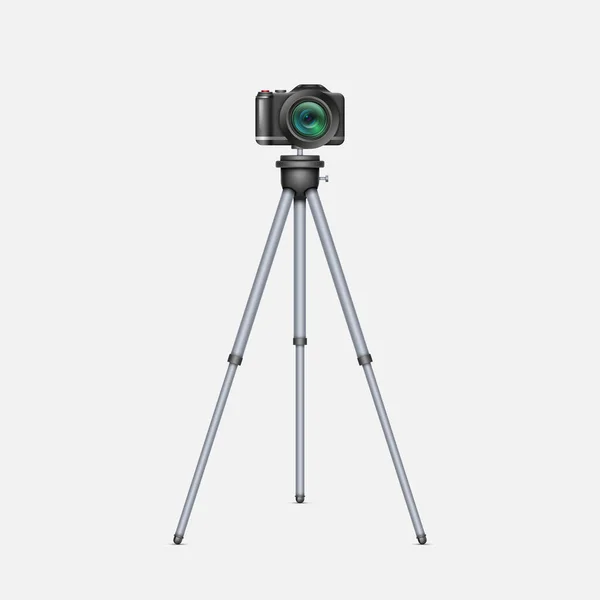 Câmera Com Lente Zoom Tripé Realista Dispositivo Profissional Vídeo Fotográfico — Vetor de Stock