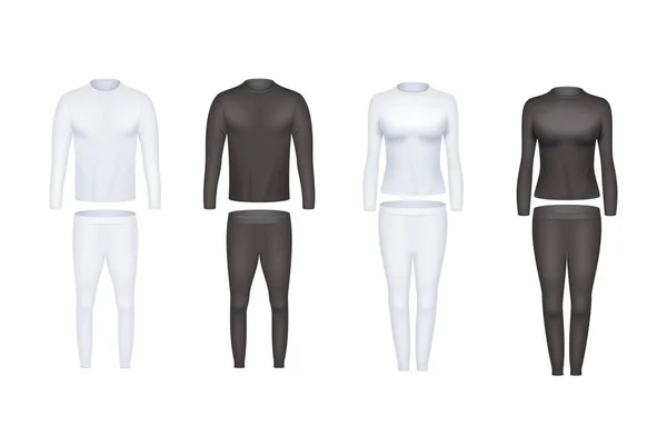 Zestaw Ubrań Termalnych Odzieży Zimowej Ciepłe Spodnie Ochronne Koszule Długim — Wektor stockowy