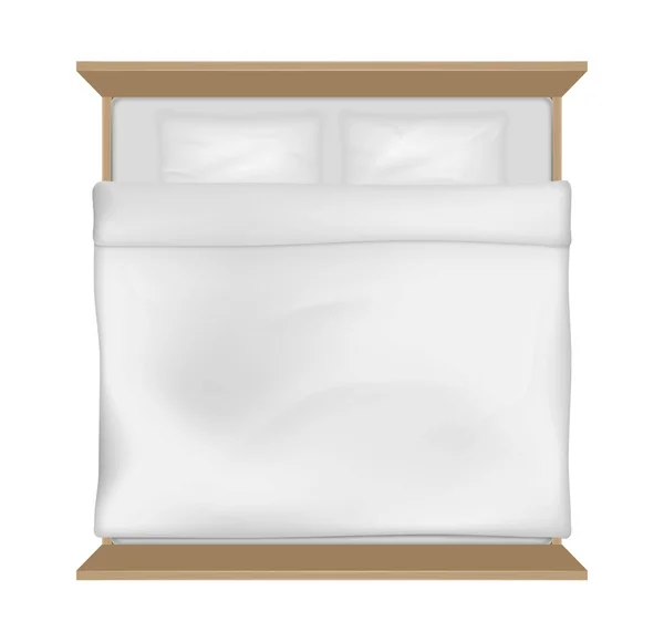 Διπλό Κρεβάτι Στρώμα Λευκή Παπλωματοθήκη Σεντόνια Και Μαξιλάρια Ρεαλιστικό Κρεβάτι — Διανυσματικό Αρχείο