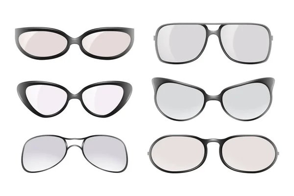 Glasses Realistic Set Eyeglasses Sunglasses Stylish Shapes Fashion Optical Spectacles — Stock Vector
