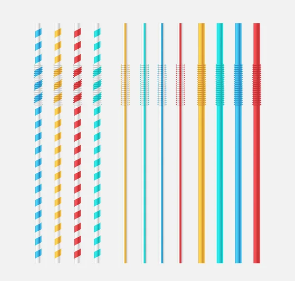 Straw Multicolor Drinking Tube Tool Set Plastic Straw Different Color — Stock Vector