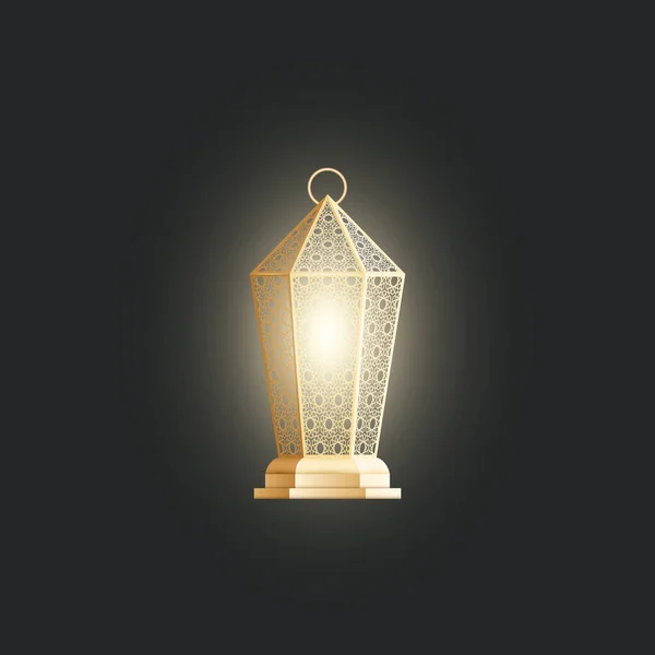 Lampada Ramadan Arredamento Islam Realistico Oro Scuro Brillante Lanterna Arabica — Vettoriale Stock