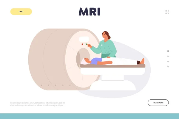 Hemşireyle Iniş Sayfası Konsepti Adamı Manyetik Rezonans Görüntülemesine Hazırlayın Doktor — Stok Vektör