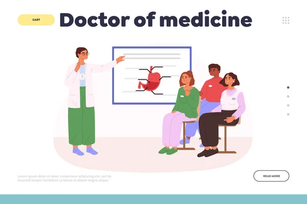 Doctor Medicine Concept Landing Page Διάλεξη Ιατρικής Σχολής Καθηγητής Γιατρός — Διανυσματικό Αρχείο