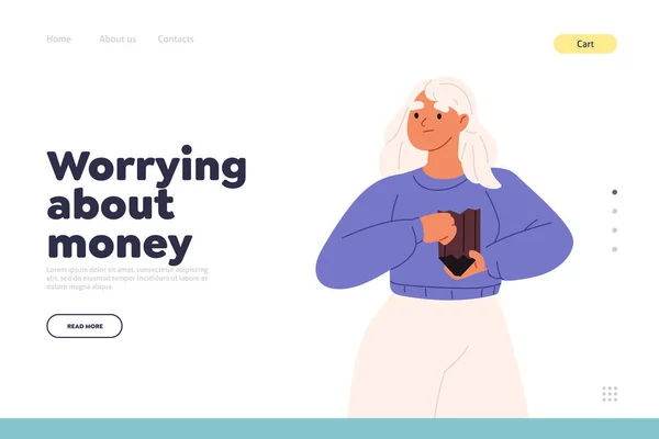 Ανησυχώντας Για Χρήματα Έννοια Της Landing Page Φτωχή Γυναίκα Κατέχουν — Διανυσματικό Αρχείο