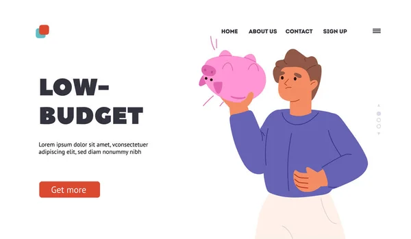 Low Budget Concept Landing Page Young Man Need Money Shaking — Archivo Imágenes Vectoriales