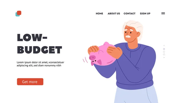 Low Budget Concept Landing Page Depressed Man Need Money Shaking — Archivo Imágenes Vectoriales