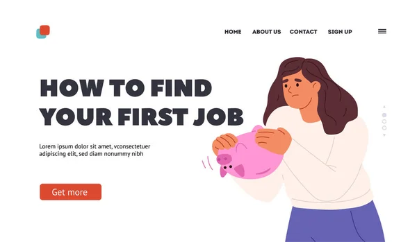 Find Job Concept Landing Page Desperate Woman Need Money Shake — 스톡 벡터