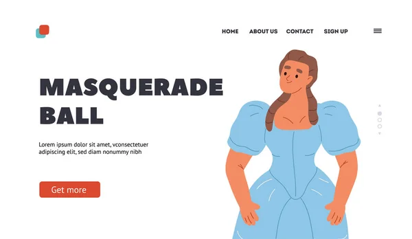 Masquerade Ball Concept Landing Page Young Woman 18Th Century Dress — 스톡 벡터