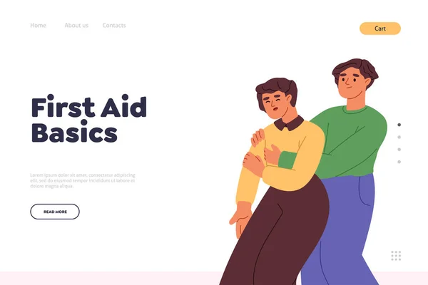 First Aid Basics Concept Landing Page Woman Help Choking Man — Stockvektor