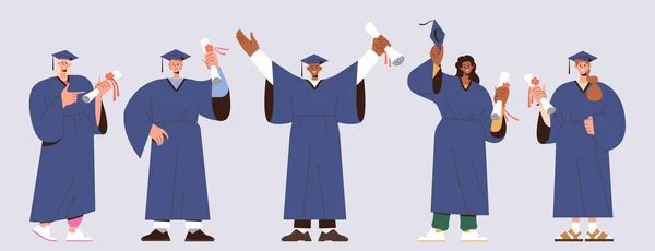 Estudante Pós Graduação Feliz Vestindo Vestido Cap Segurando Certificado Diploma — Vetor de Stock