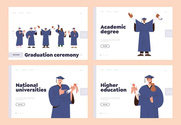 Τελετή Αποφοίτησης Και Τριτοβάθμιας Εκπαίδευσης Στα Εθνικά Πανεπιστήμια Ευτυχισμένοι Φοιτητές — Διανυσματικό Αρχείο
