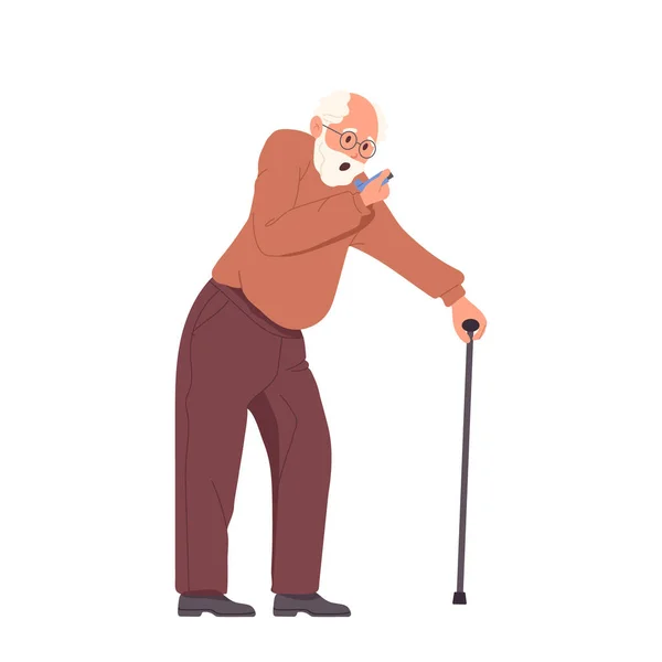 Pensionerad Äldre Farfar Lider Astma Bindning För Att Lindra Astmatisk — Stock vektor